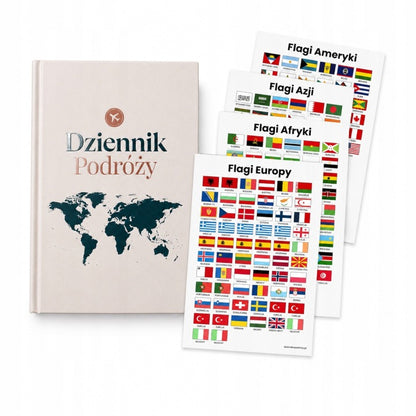 Dziennik Podróży 15 wypraw + Naklejki Flag Świata