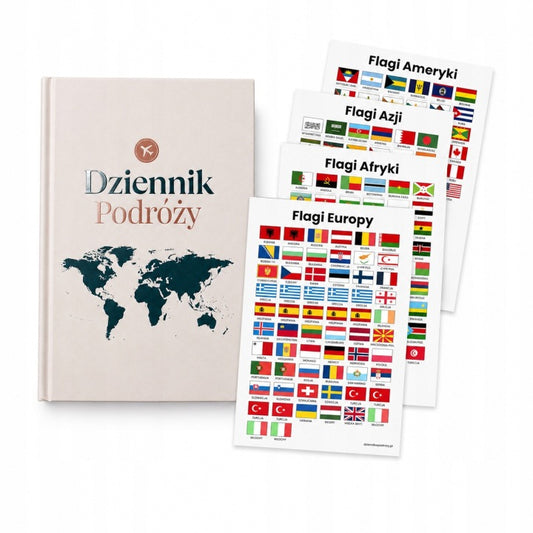 Dziennik Podróży 15 wypraw + Naklejki Flag Świata
