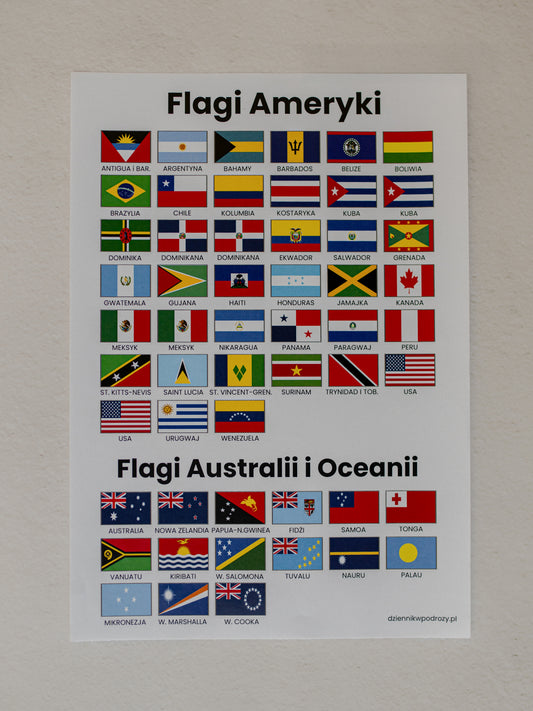 Naklejki - Flagi Ameryki + Australia i Oceania